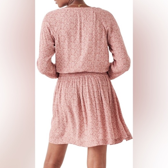 Faherty Montara Leaf Batik Long Sleeve Dress Pink Floral Casual Boho Women Small - Picture 3 of 16